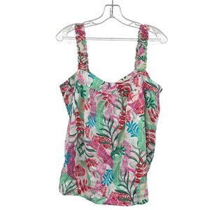 Cynthia Rowley Linen Tank Top Button Back Tropical Print Size Medium